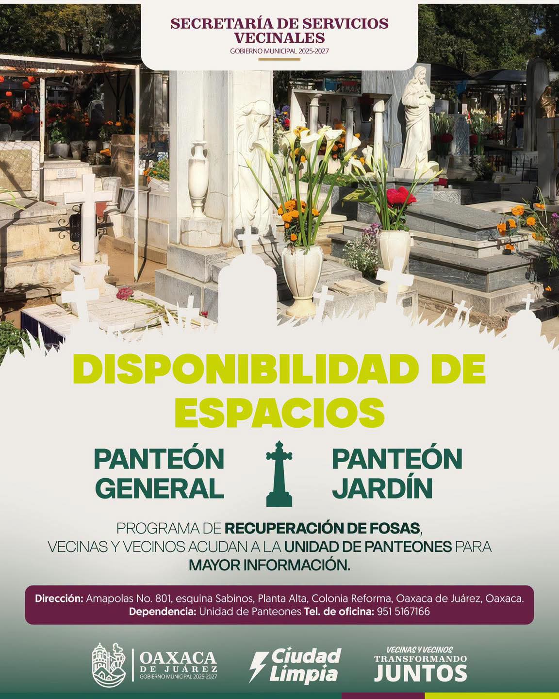 Disponibilidad de espacios en panteones municipales