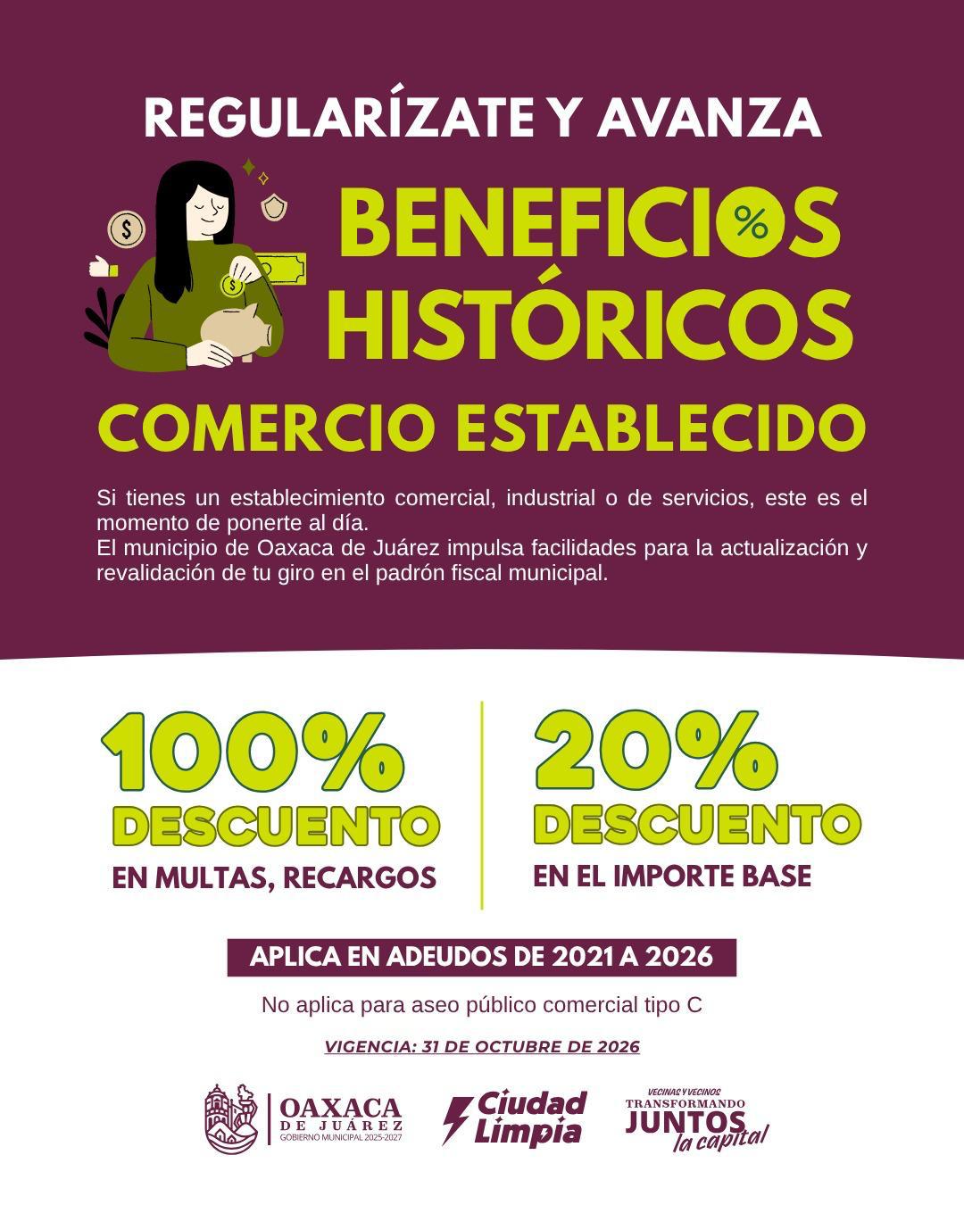 Ayuntamiento de Oaxaca de Juárez mantiene beneficios en incentivos fiscales