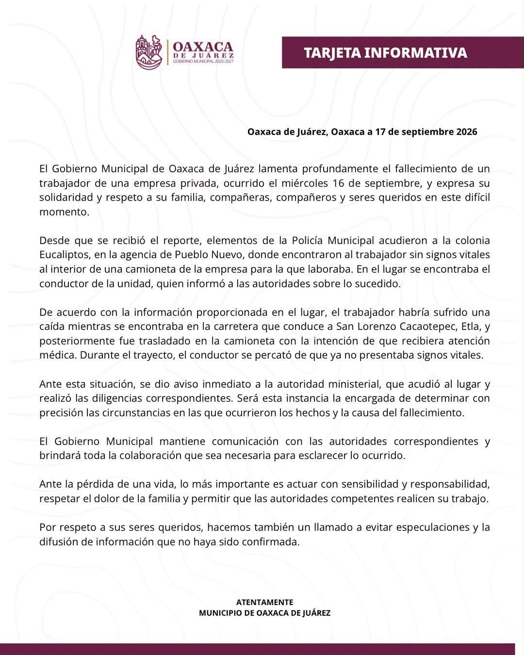 El Gobierno Municipal de Juárez informa lo siguiente: